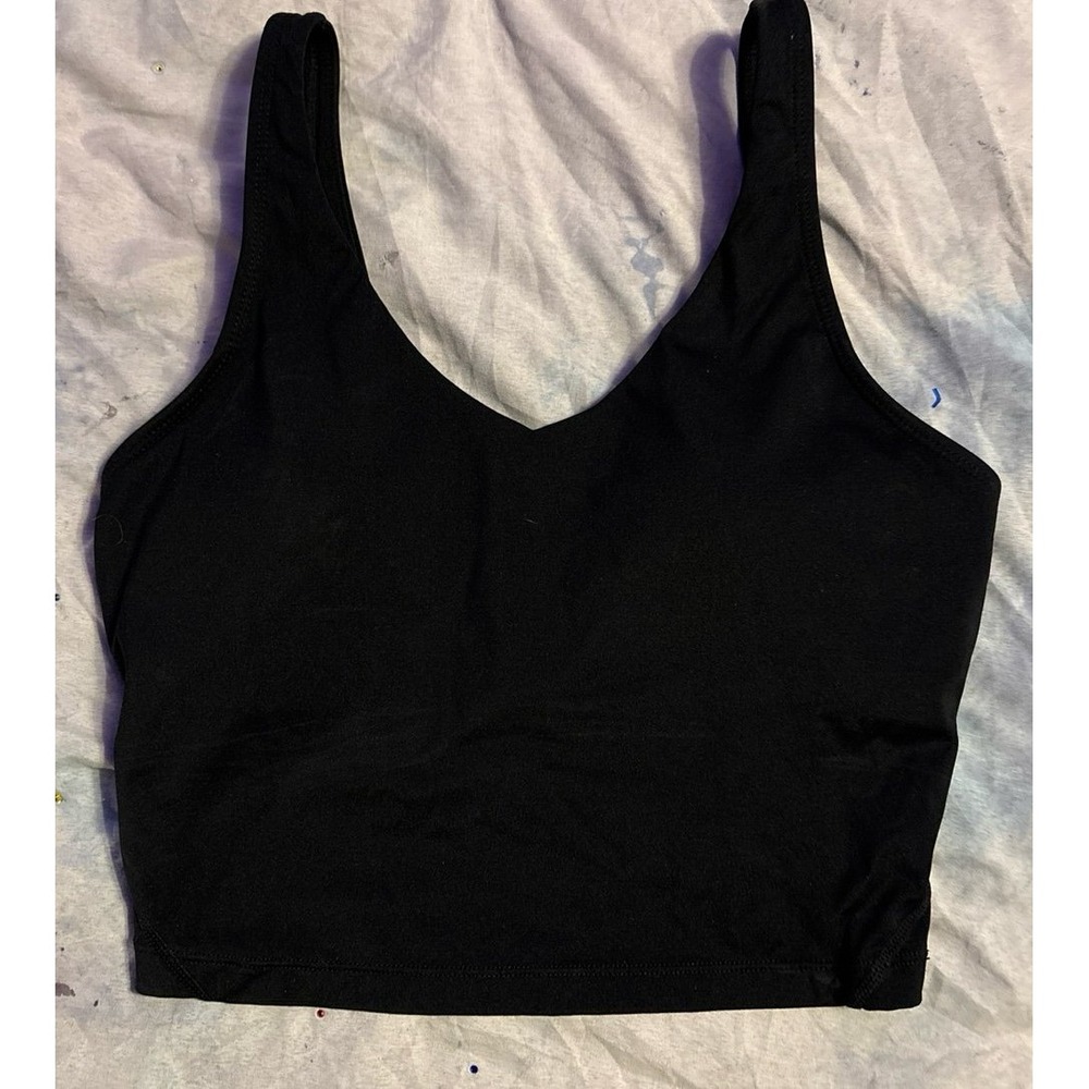 Women's Black Cropped V Neck Active Tank w/ Built in Support, Small‎
